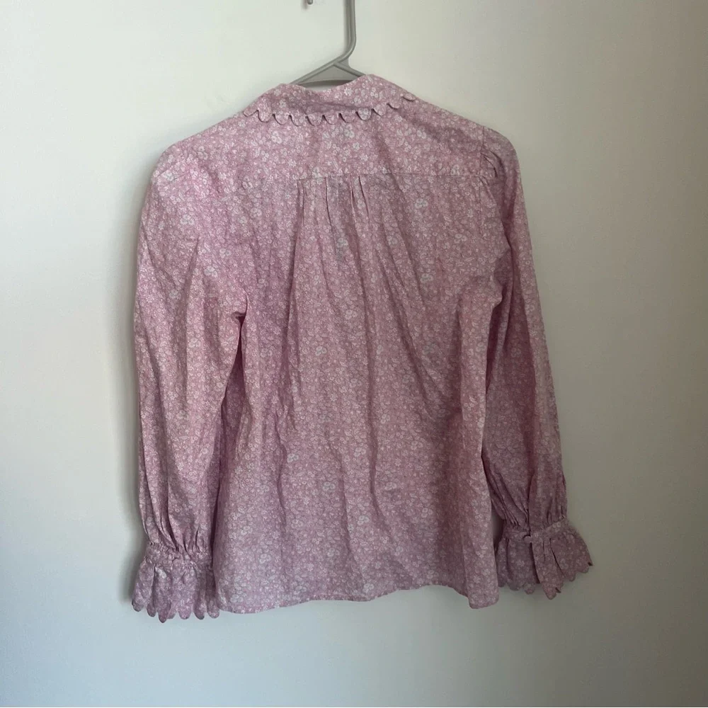 J Crew Liberty Scallop Poplin Popver Top Flower Market Pink Floral Women's XS